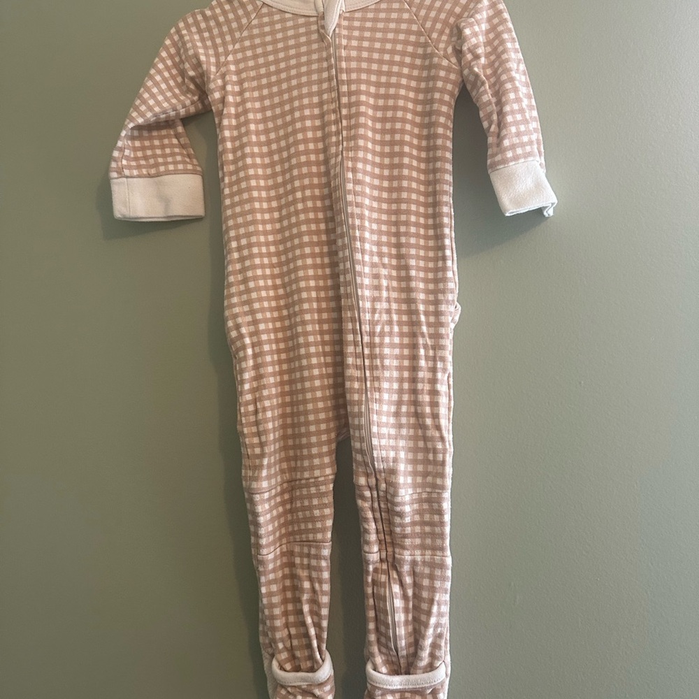 Neutral Gingham Kids One-Piece Zipper Pajamas 6-12m